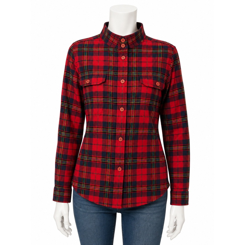 1980s David Brooks Ltd 100% Wool Red Tartan Plaid Harrington Collar Shirt 8